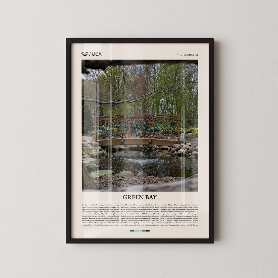 Green Bay Wisconsin Wooden Bridge Pond Nature Photography Wall Poster