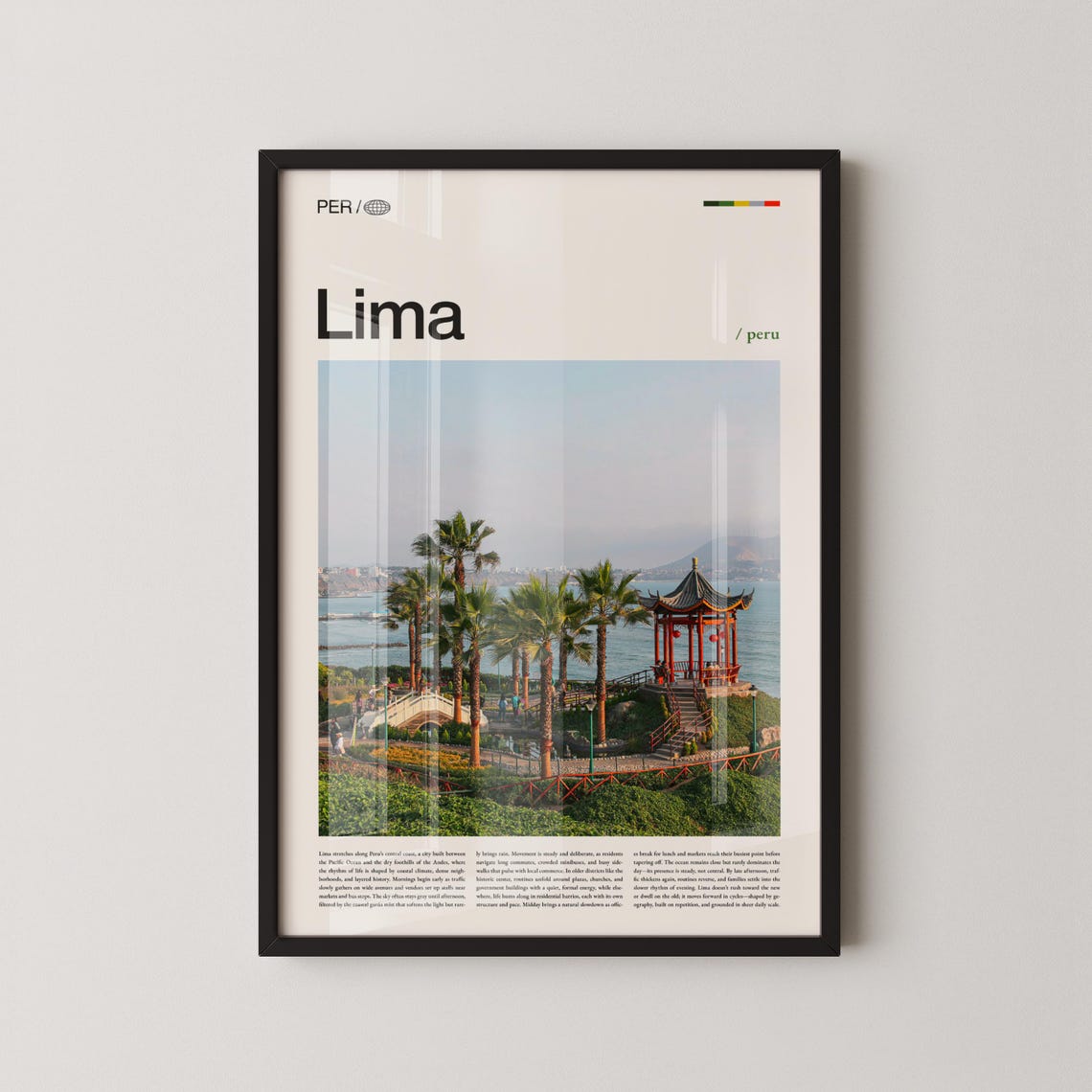 Lima Peru Chinese Pagoda Coastal Park Headline Style Travel Poster