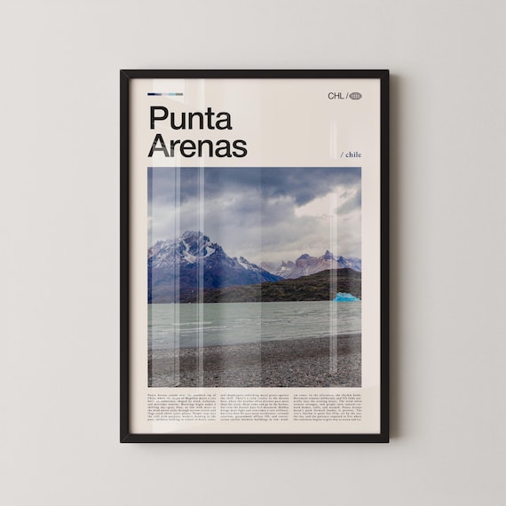 Punta Arenas Chile Patagonia Travel Poster of Mountain Lake Landscape Art