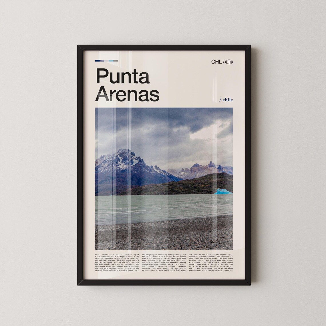 Punta Arenas Chile Patagonia Travel Poster of Mountain Lake Landscape Art