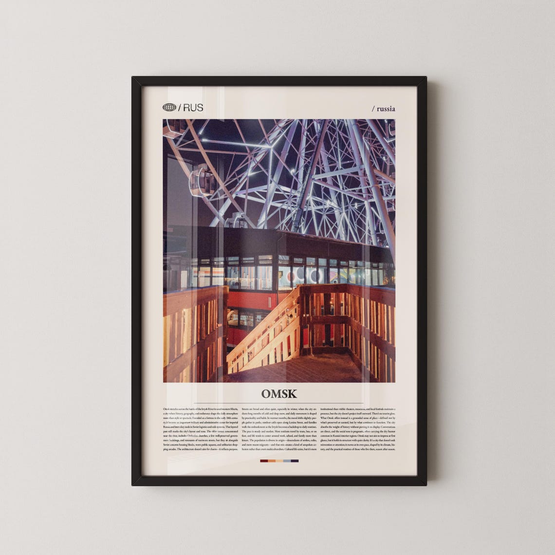 Omsk Russia Night Ferris Wheel Moody Photography Travel Poster