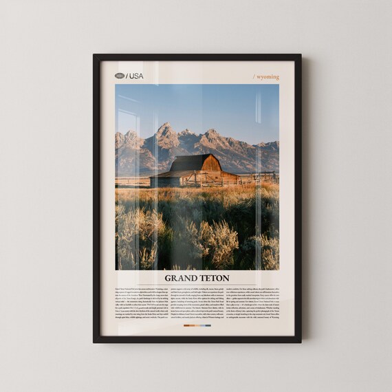 Grand Teton Wyoming Rustic Barn Mountain Range Photo Travel Poster