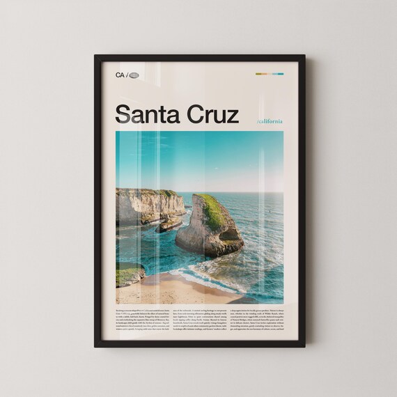 Santa Cruz California Dramatic Sea Stacks Coast Photo Travel Poster