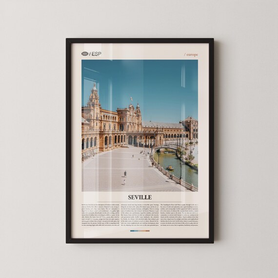 Seville Spain Travel Poster with Plaza de Espana Under Blue Sky Photo