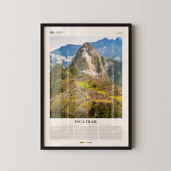 Inca Trail Peru Machu Picchu Travel Poster Misty Mountain Ruins Art