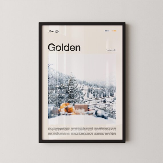 Golden Colorado Snowy Mountain Town Winter Travel Photo Poster
