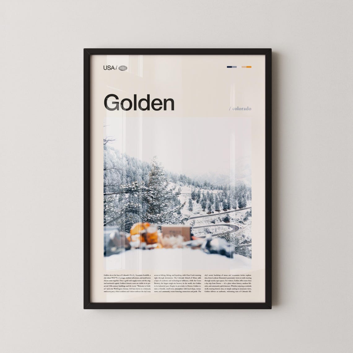 Golden Colorado Snowy Mountain Town Winter Travel Photo Poster