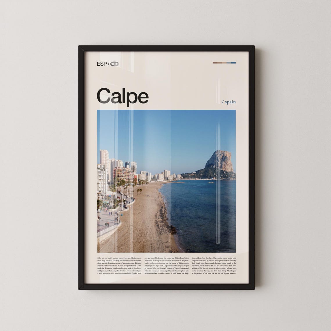 Calpe Spain Minimalist Beach Travel Poster With Ifach Rock View
