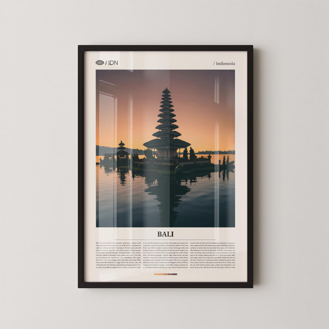 Bali Indonesia Floating Temple Evening Water Reflection Art Poster