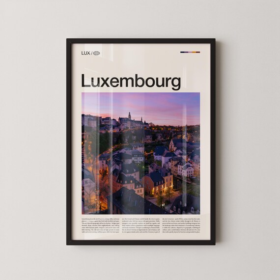 Luxembourg Old Town at Dusk Glowing Lights Purple Sky Travel Poster