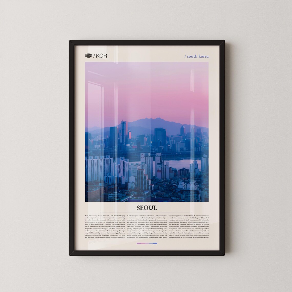 Seoul South Korea Skyline Pink Sunset Cityscape Photography Travel Poster