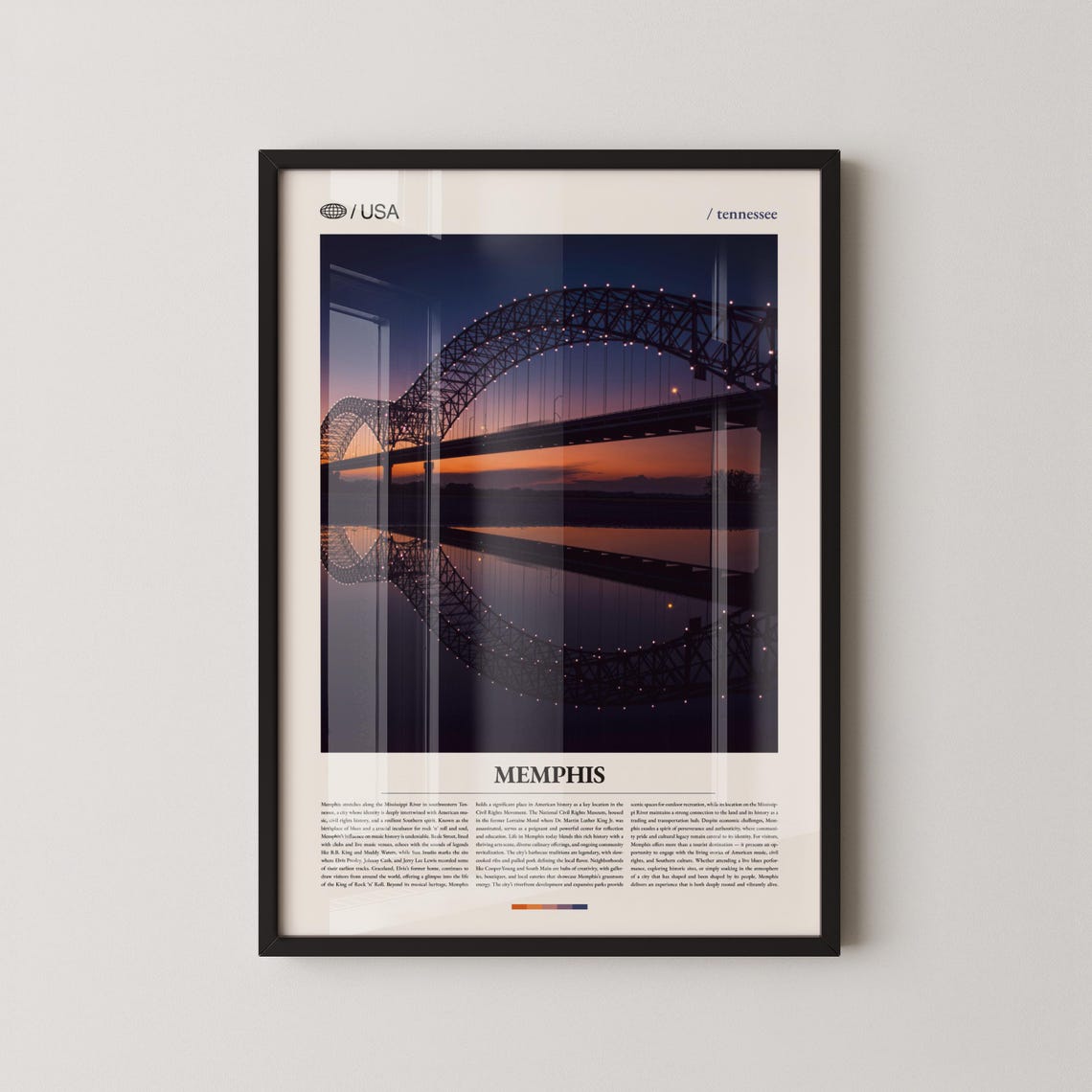 Memphis Tennessee Mississippi River Bridge Sunset Night Photo Poster