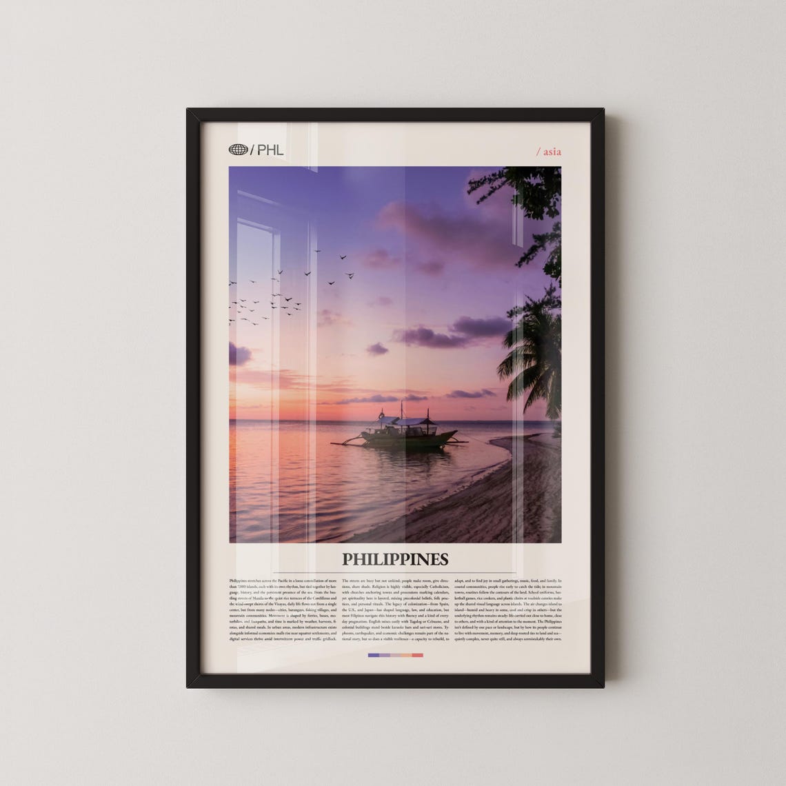 Philippines Sunset Shore Outrigger Boat Seabirds Magazine Poster