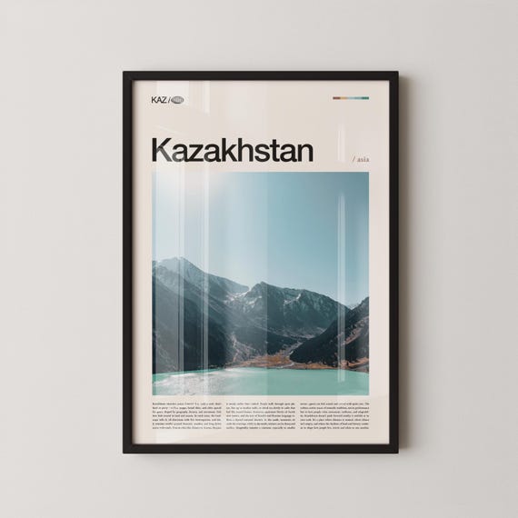 Kazakhstan Wall Art Vast Steppe And Mountain Landscape Print Poster Scenic Central Asia Photography Nature Decor
