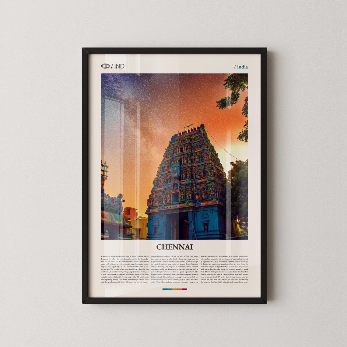 Chennai India Colorful Temple Tower Sunset Sky Travel Poster