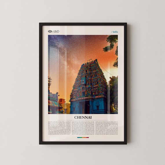 Chennai India Colorful Temple Tower Sunset Sky Travel Poster