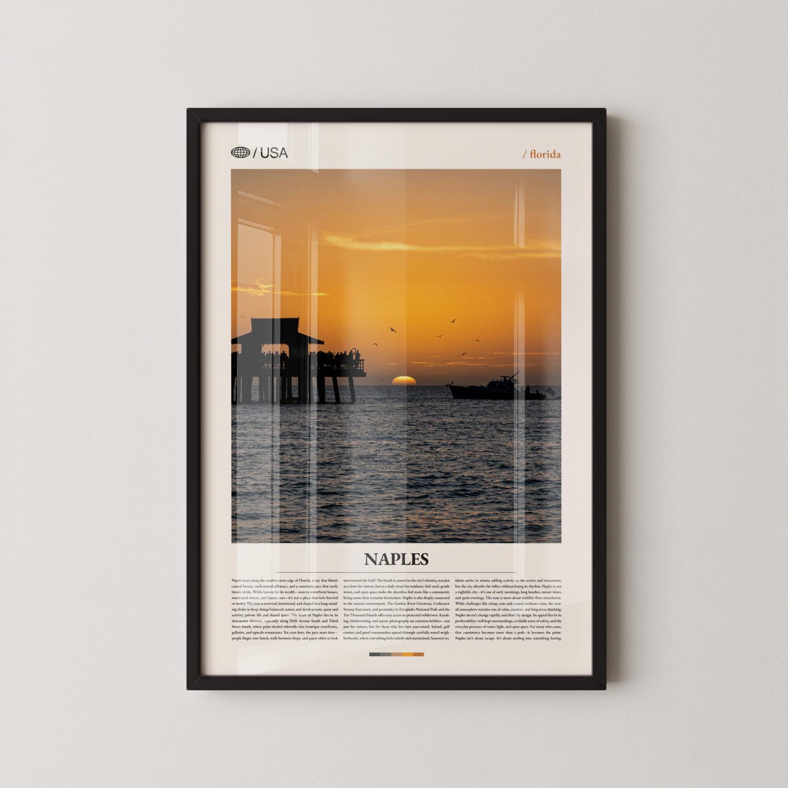 Naples Florida Pier Sunset Silhouette Photography Travel Poster
