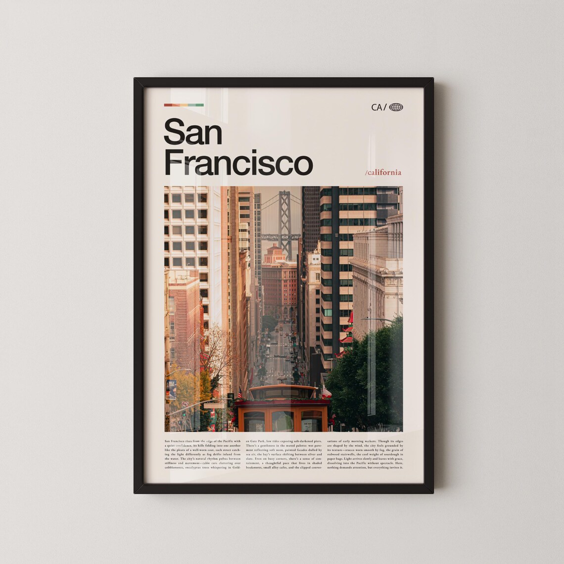San Francisco California Cable Car Street Bay Bridge Photo Poster