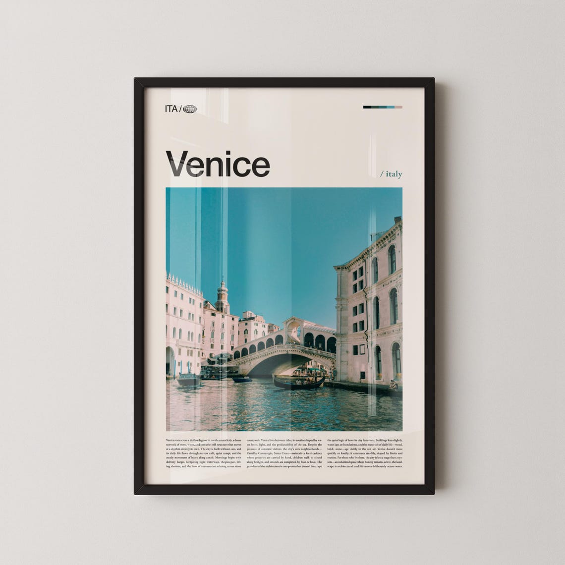 Venice Italy Rialto Bridge Travel Poster with Daytime Canal View
