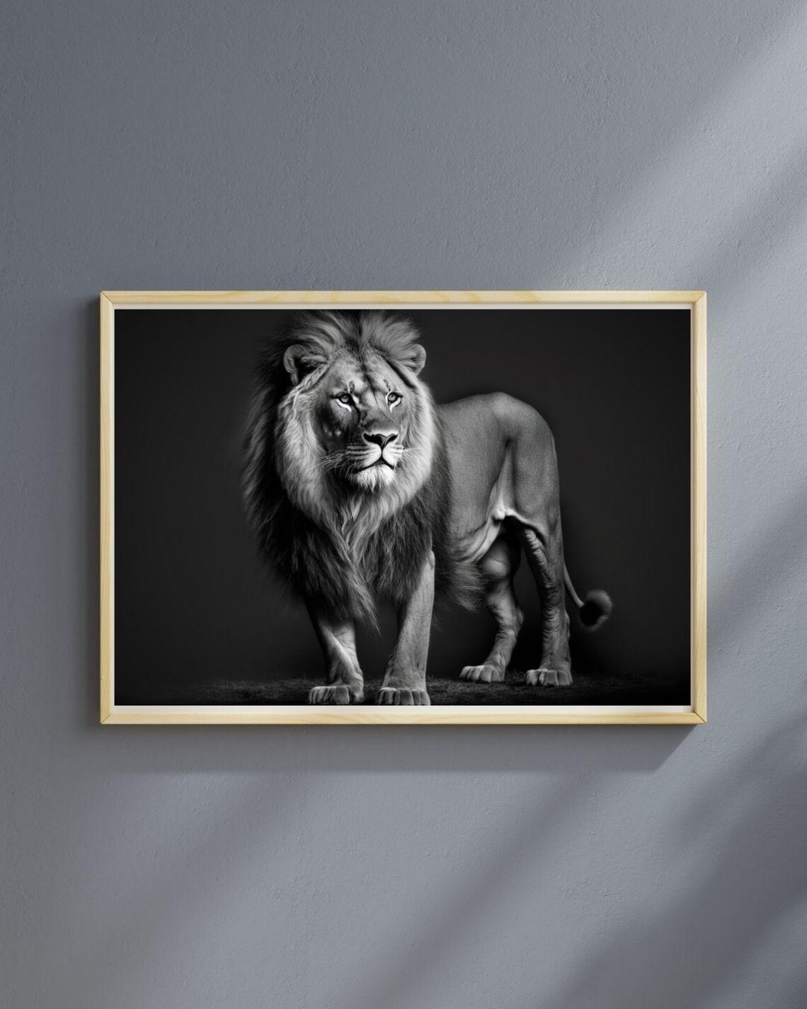 Majestic Lion Black And White Print Full Body Wildlife Portrait Art Poster