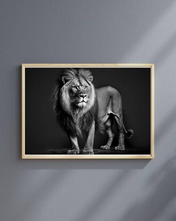 Majestic Lion Black And White Print Full Body Wildlife Portrait Art Poster