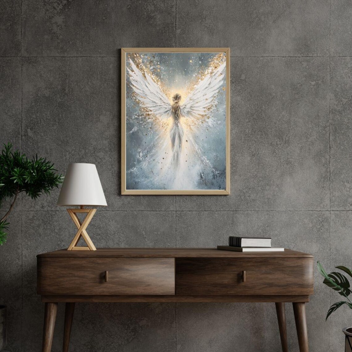 Radiant Angel With Outstretched Wings Golden Light Divine Heavenly Art Poster - Image 2