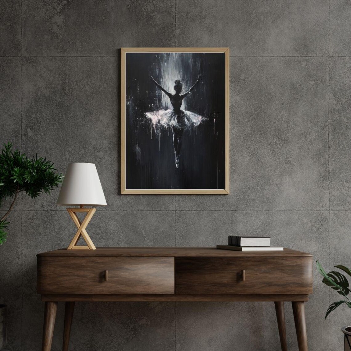 Black White Ballerina Silhouette Tutu Dramatic Dance Art Poster - Image 2