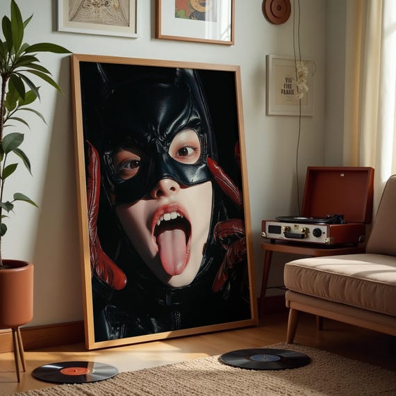 Bold Catwoman Inspired Print Edgy Female Portrait Art Playful Pop Culture Wall Decor Modern Statement Artwork
