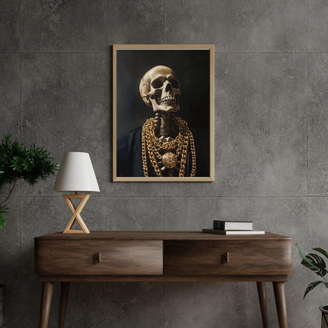Gothic Skeleton Portrait Draped In Gold Chains And Medallion Poster - Image 3