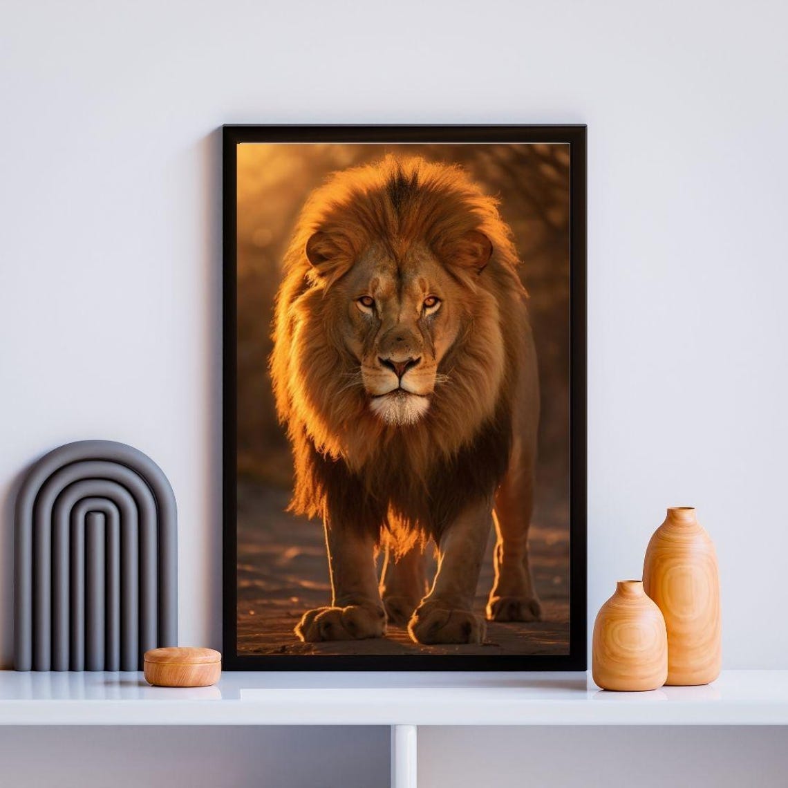 Regal Lion Facing Forward With Golden Mane Powerful Wildlife Poster - Image 2