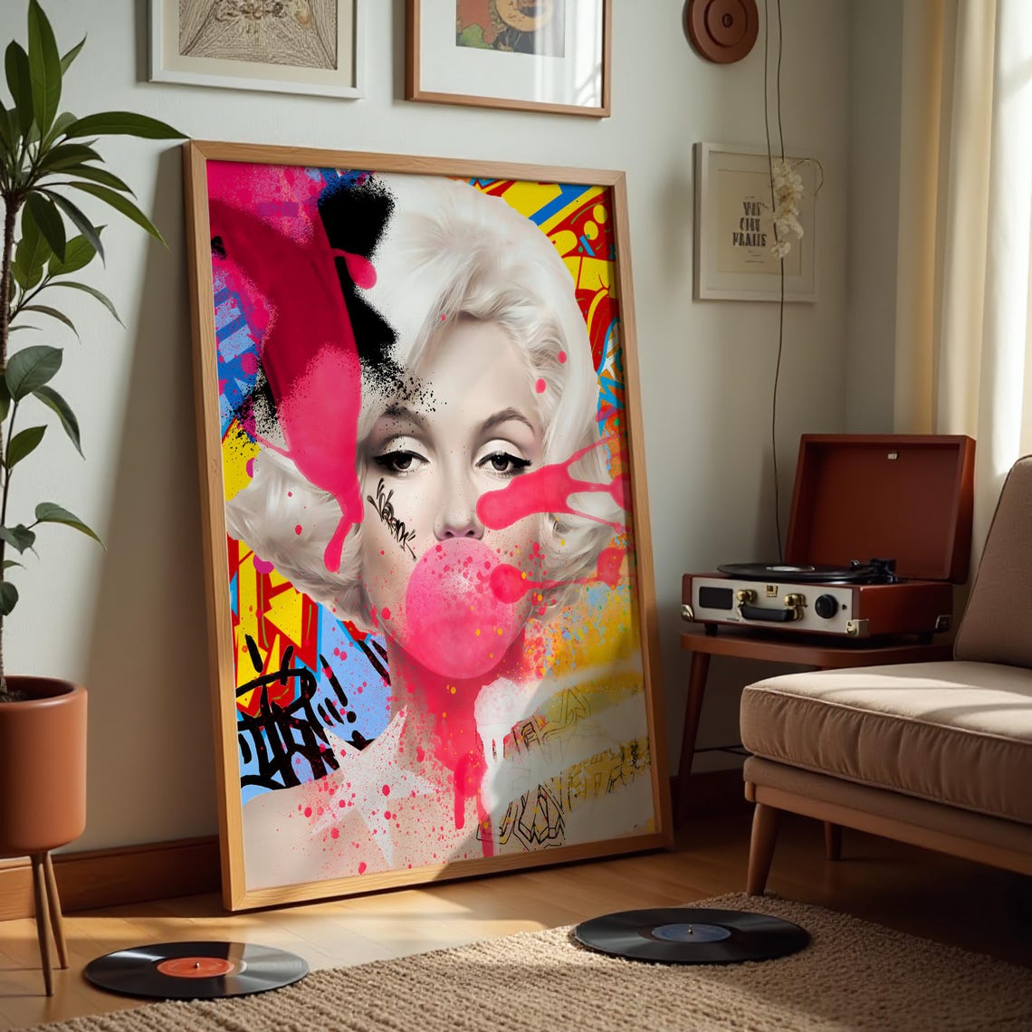 Pop Art Print Bold Graffiti Portrait Artwork Marilyn Inspired Modern Wall Art Vibrant Urban Home Decor