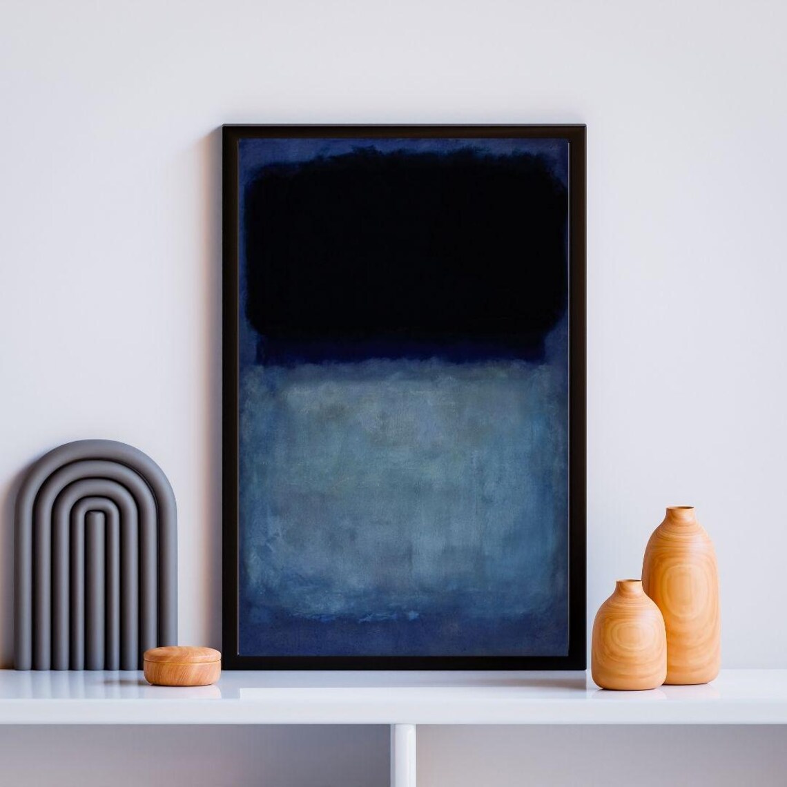 Deep Blue And Black Abstract Color Field Minimalist Art Poster - Image 2