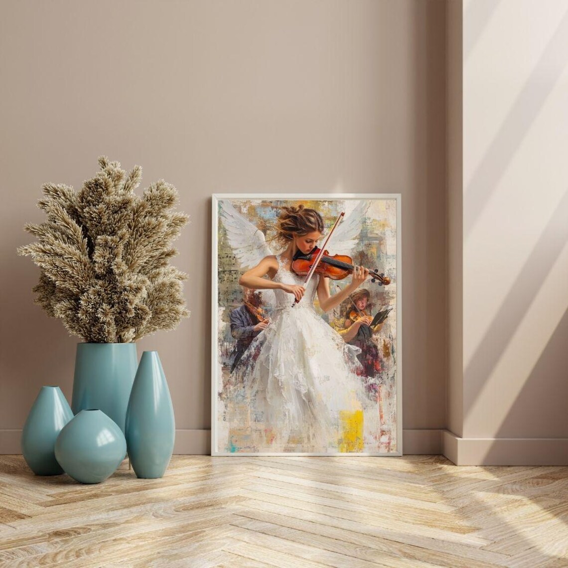 Angel Violinist Ethereal Musician Heavenly White Dress Classical Art Poster