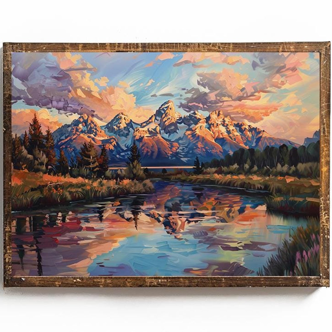 Grand Teton Mountains At Sunset Over A Mirror River Landscape Poster