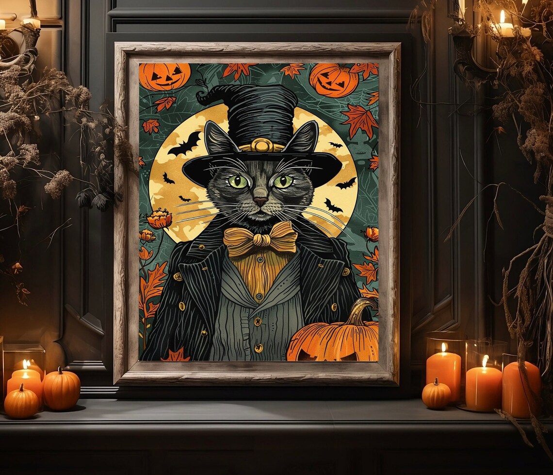 Cat In A Hat Bidtheewell Halloween Art Print