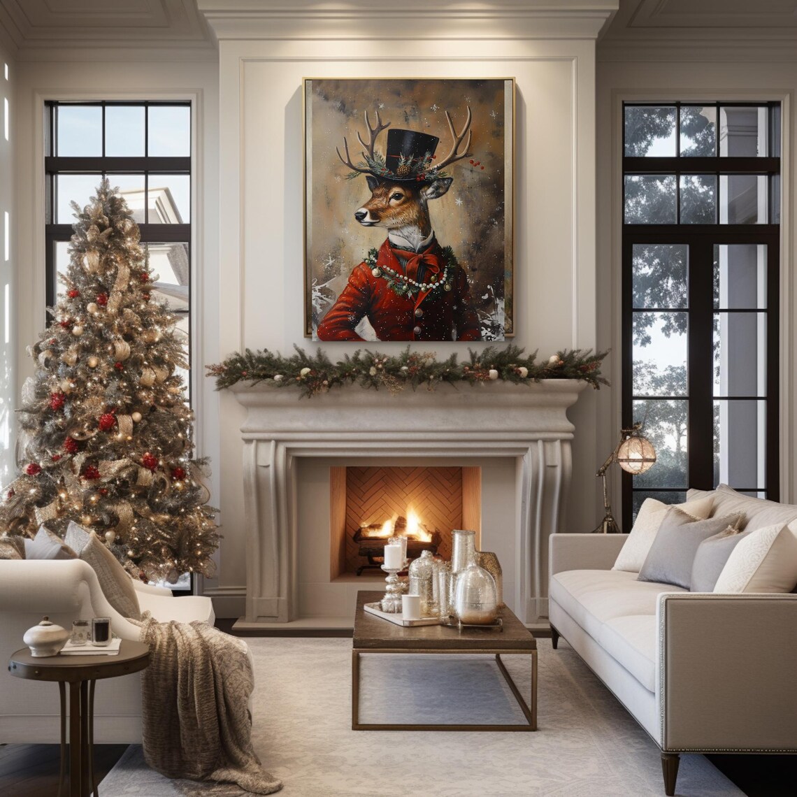Dapper Deer Christmas Wall Decor Art Print - Image 3