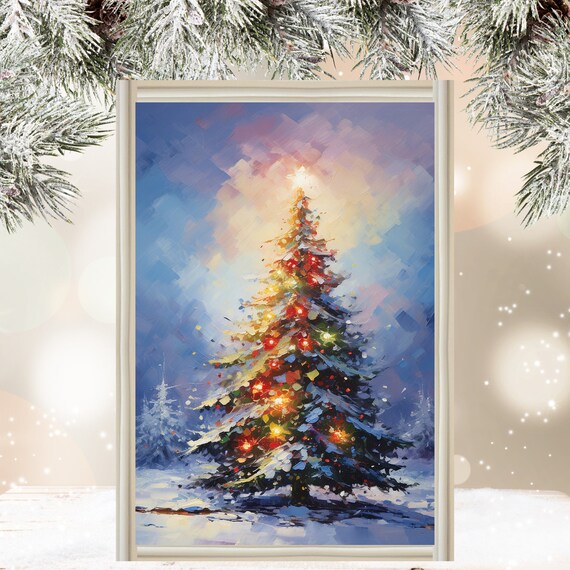 Colorful Christmas Tree Twinkling Lights Winter Twilight Poster