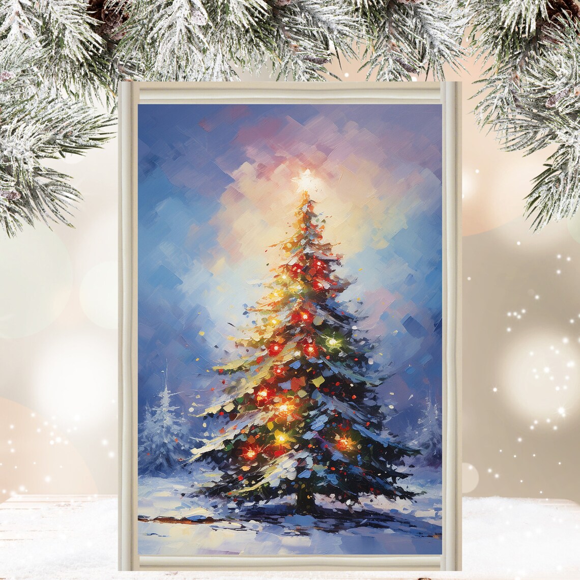 Colorful Christmas Tree Twinkling Lights Winter Twilight Poster