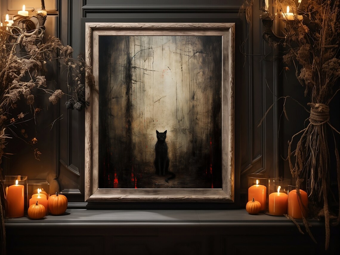 Cat Print Halloween Wall Decor, Trendy Fall Art