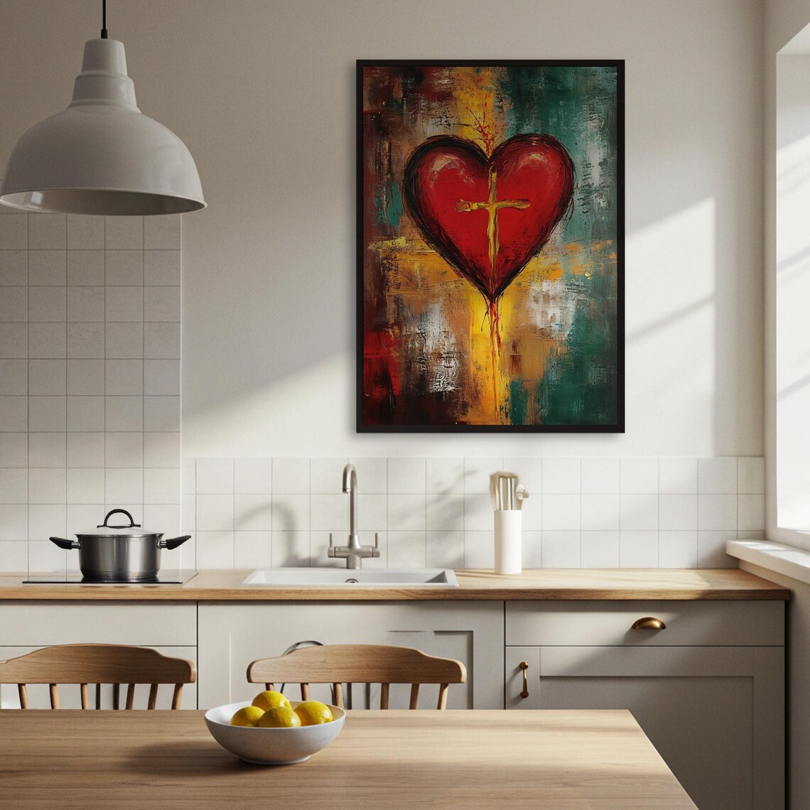 Abstract Heart With Cross, Christian Faith Art Print - Image 3