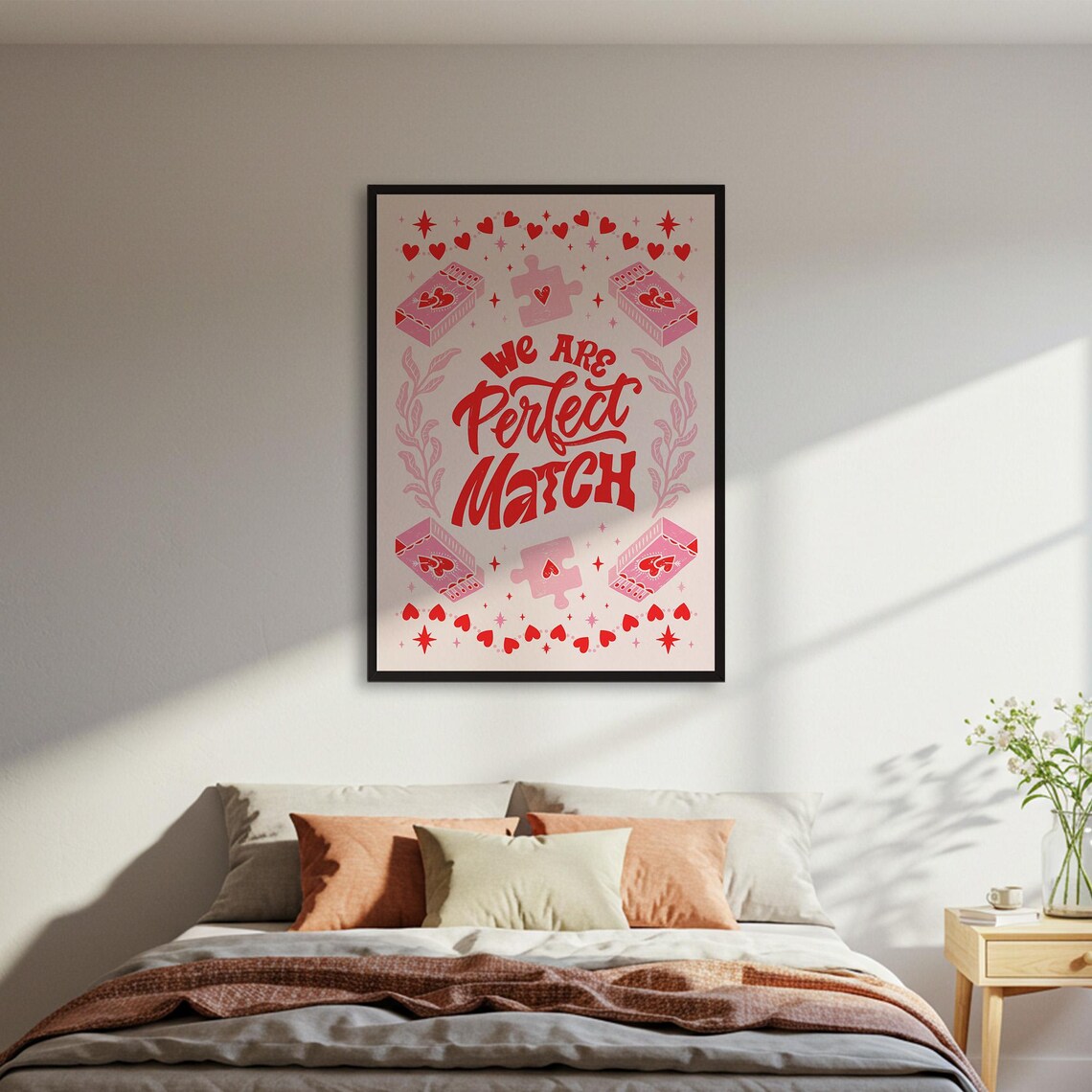 We Are Perfect Match Retro Matchbox Hearts Sweet Valentine Poster