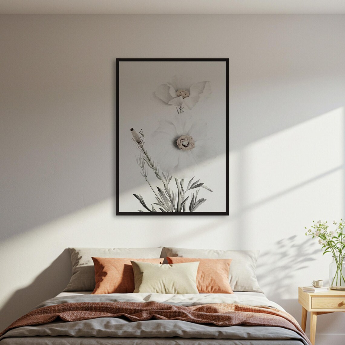 White Flower Botanical Print, Minimalist Decor