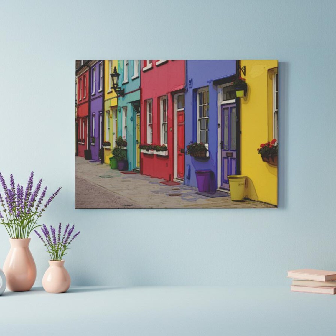 Colorful Rainbow Houses Vibrant Painted Street City Photo Poster - Image 3