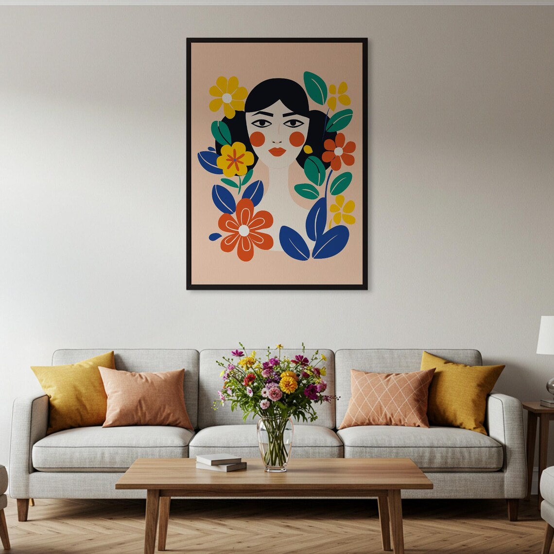 Colorful Woman And Flowers, Modern Portrait Poster - Image 4