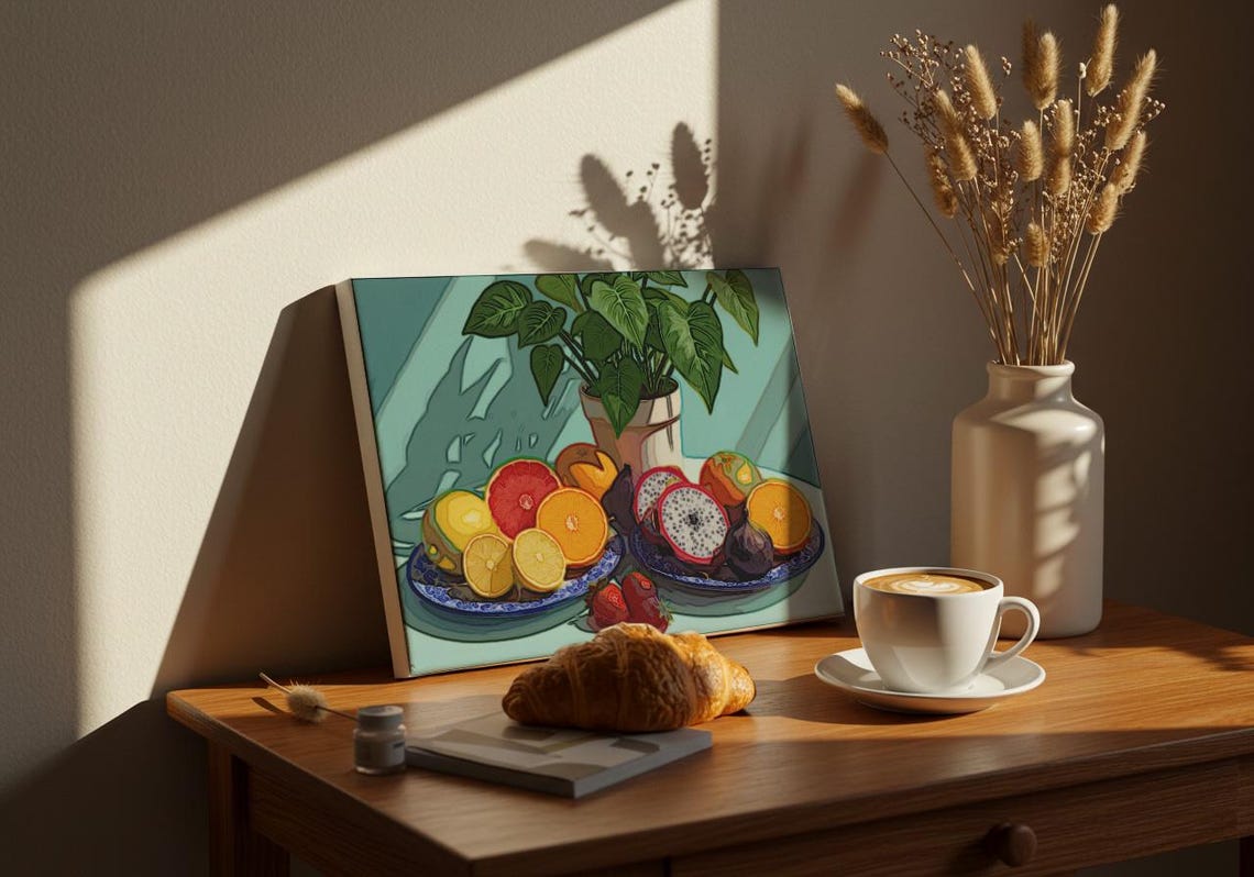 Citrus Fruit Still Life Sliced Orange Dragon Fruit Kitchen Poster - Image 2
