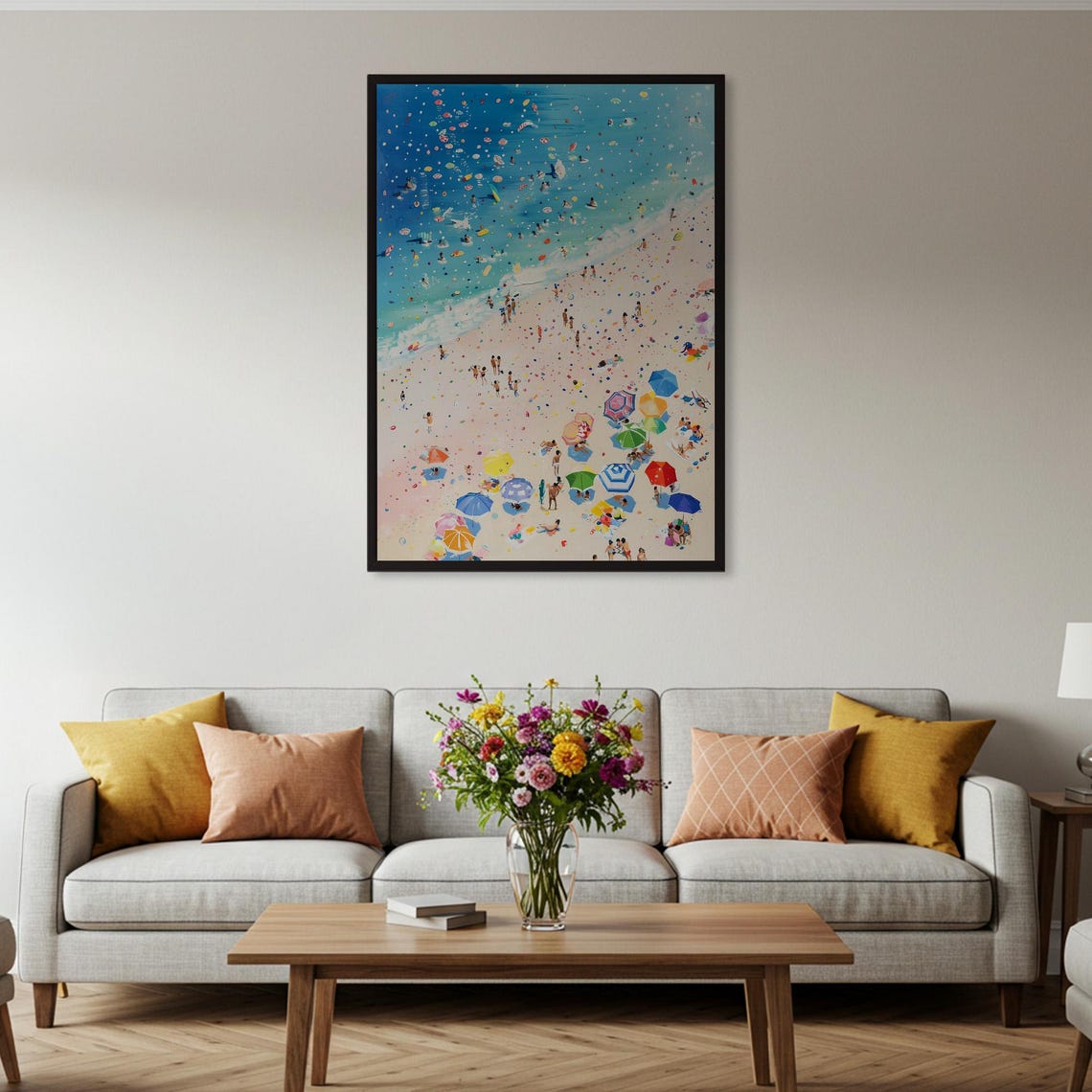 Aerial Beach Umbrellas Summer Coast Scene High View Art Poster - Image 2