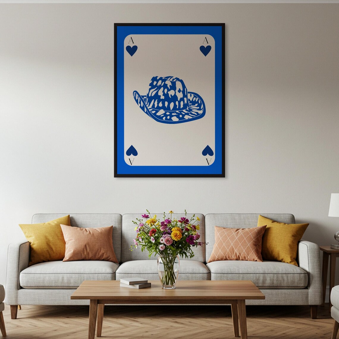 Blue Ace Of Hearts Cowboy Hat Playing Card Western Art Poster - Image 2