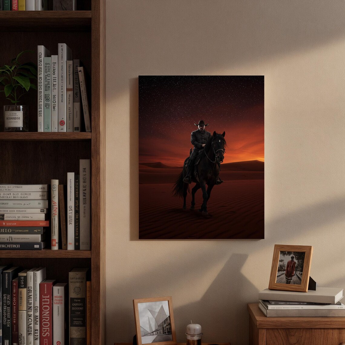 Lone Cowboy Rider Horseback Silhouette Sunset Desert Western Art Poster - Image 2