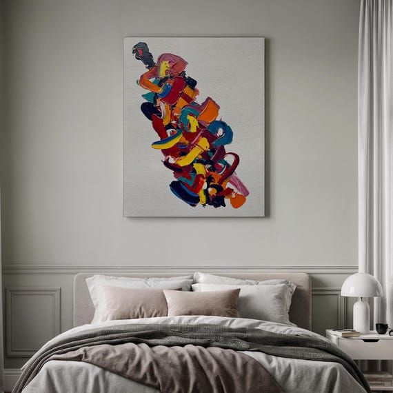 Colorful Abstract Scene Expressive Brush Details Vibrant Interior Feature Thick Paint Texture Modern Wall Display Bold Creative Essence