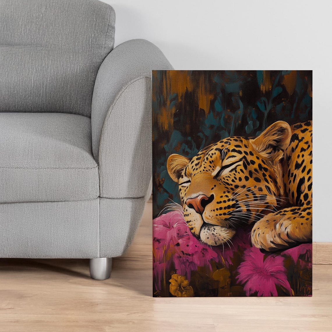 Sleeping Leopard Canvas Wall Art With Frame Options Bold Jungle Animal Print For Bedroom Or Office Vibrant Wildlife Statement Decor